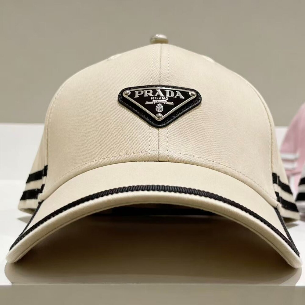 Prada Logo Striped Cotton Baseball Cap - Picture 2 of 4